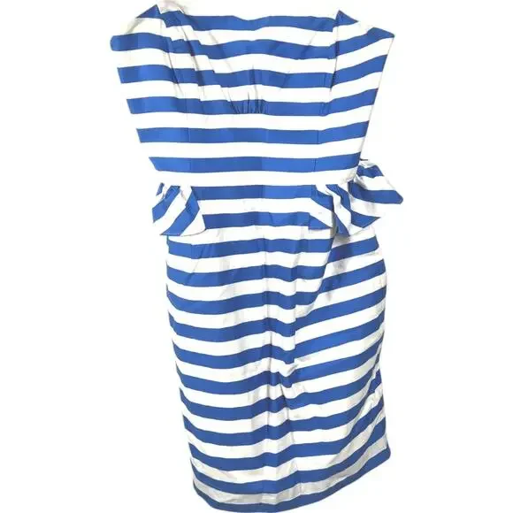 Lilly Pulitzer Strapless Dress – Blue White Stripe Peplum Size 6 - Picture 3 of 7